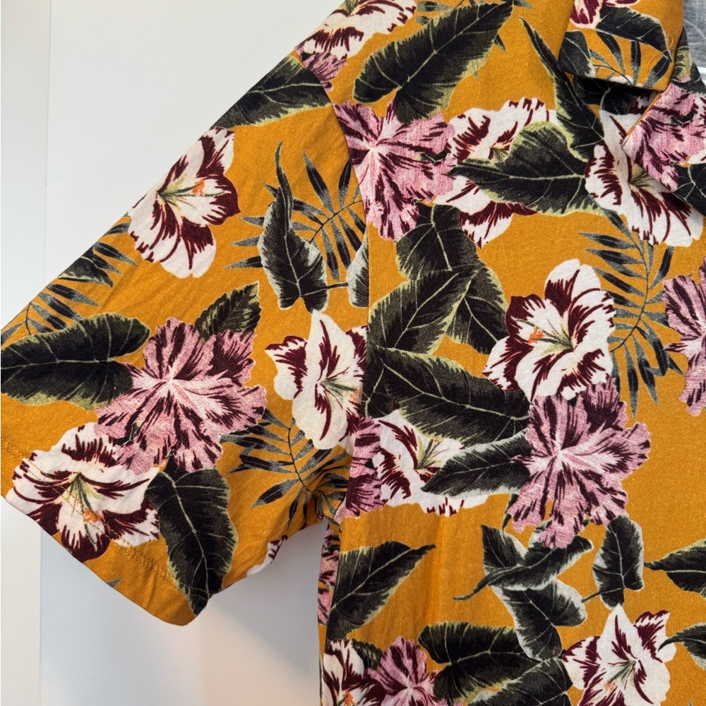 Zara Yellow and Pink Casual Button Down Shirt Vibrant Floral Design